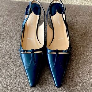 Amalfi Womens Shoes Size 9 AA Sling Back Kitten Heel Italian Leather Navy